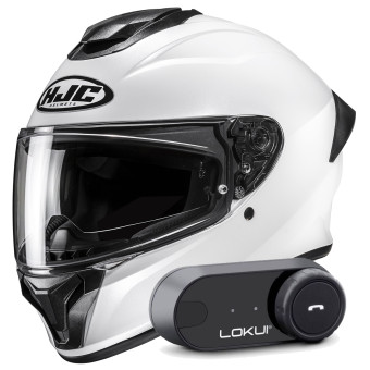 Casque Integral HJC C71 Pearl White + Kit Bluetooth Lokui K30