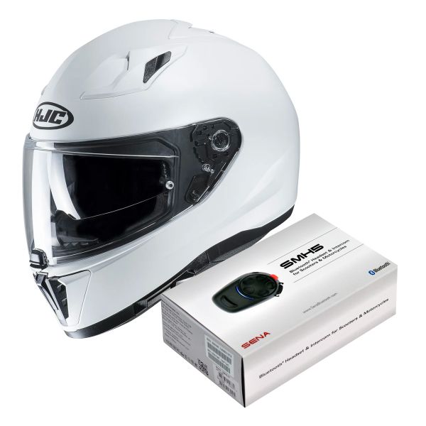 Pack Casque + Kit bluetooth et HJC i70 Semi Flat Pearl White
