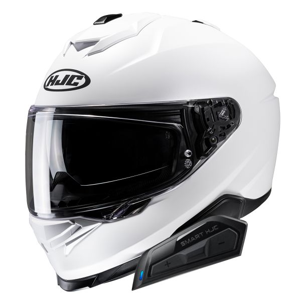 Casque Integral HJC i71 Semi Flat Pearl White + Kit Bluetooth Smart 21B