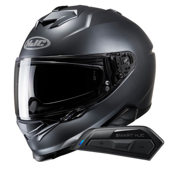 Casque Integral HJC i71 Semi Flat Titanium + Kit Bluetooth Smart 11B