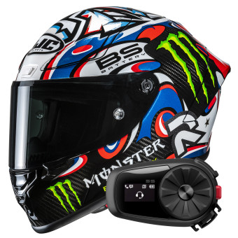 Casque Integral HJC RPHA 1 V2 Carbon Quartararo Le Mans 3 MC25 + Kit Bluetooth 5S Solo