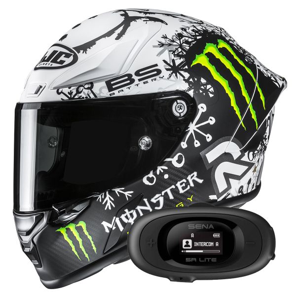 Casque Integral HJC RPHA 1 V2 Carbon Snow Diablo MC10SF + Kit bluetooth 5R Lite