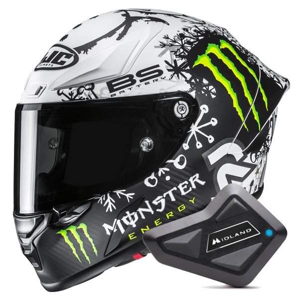 Casque Integral HJC RPHA 1 V2 Carbon Snow Diablo MC10SF + Kit Bluetooth BT Mini