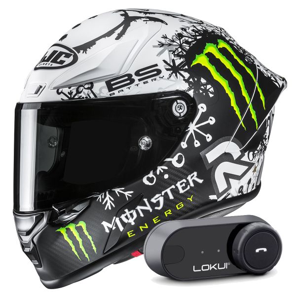 Casque Integral HJC RPHA 1 V2 Carbon Snow Diablo MC10SF + Kit Bluetooth Lokui K30