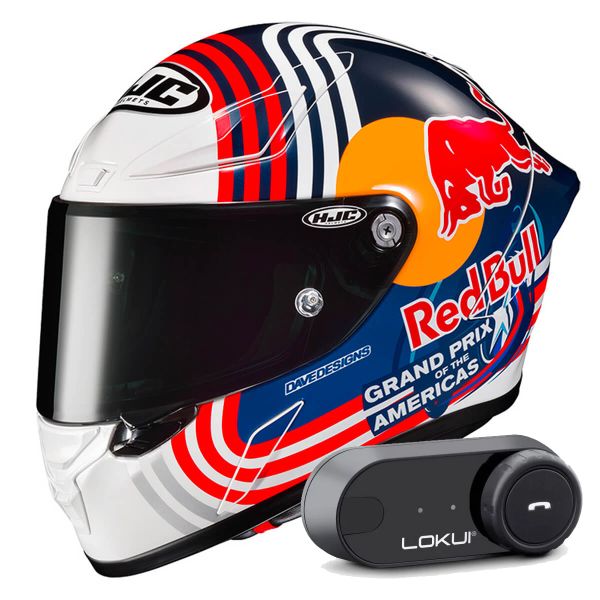 Casque Integral HJC RPHA1 Red Bull Austin GP MC21 + Kit Bluetooth Lokui K30