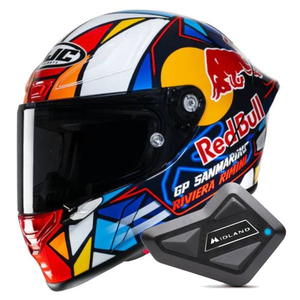 Casque Integral HJC RPHA1 Red Bull Misano GP MC21 + Kit Bluetooth BT Mini