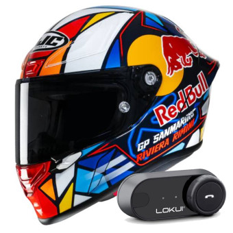 Casque Integral HJC RPHA1 Red Bull Misano GP MC21 + Kit Bluetooth Lokui K30