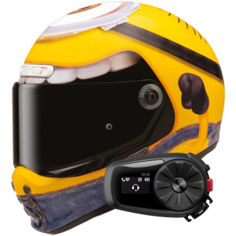 Casque Integral HJC V10 Stuart Minions MC3 + Kit Bluetooth 5S Solo