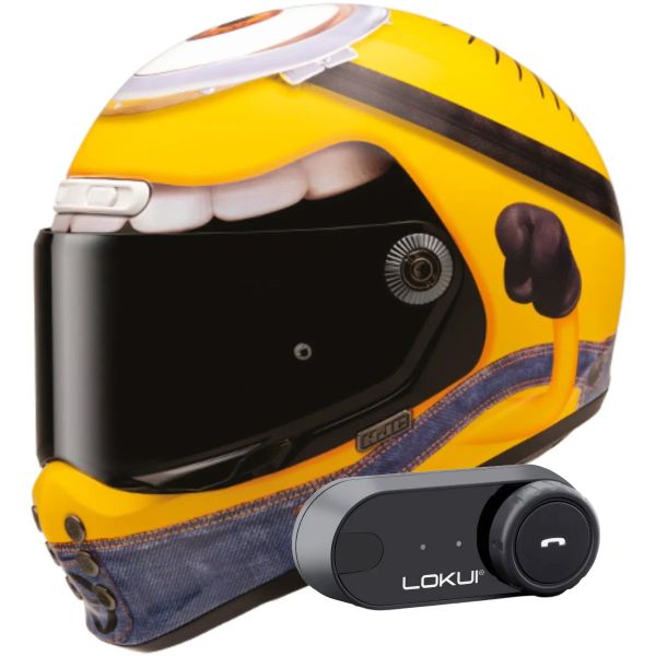 Casque Integral HJC V10 Stuart Minions MC3 + Kit Bluetooth Lokui K30