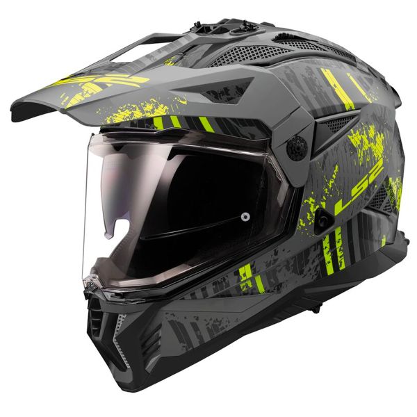 Casque Integral LS2 Pioneer II Crazy Matt Black H-V Yellow MX702