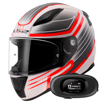 Casque Integral LS2 Rapid II Circuit White Red FF353 + Kit bluetooth 5R Lite Solo