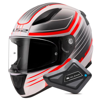 Casque Integral LS2 Rapid II Circuit White Red FF353 + Kit Bluetooth BT Mini