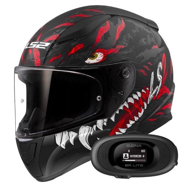 Casque Integral LS2 Rapid II Kaiju Matt Black Red White FF353 + Kit bluetooth 5R Lite Solo