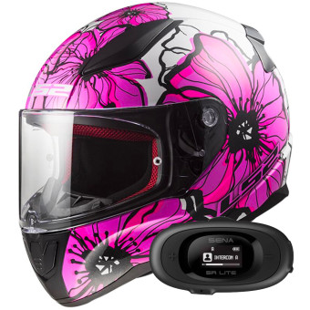 Casque Integral LS2 Rapid II Poppies Pink FF353 + Kit bluetooth 5R Lite Solo