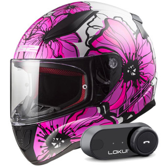 Casque Integral LS2 Rapid II Poppies Pink FF353 + Kit Bluetooth Lokui K30