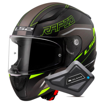Casque Integral LS2 Rapid II Rokku Matt Black H-V Yellow FF353 + Kit Bluetooth BT Mini