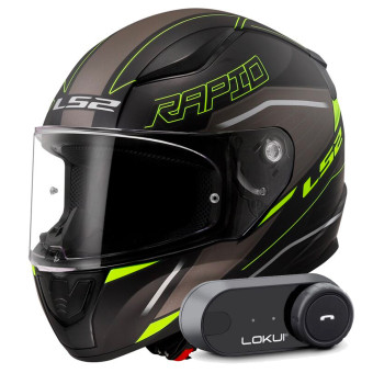 Casque Integral LS2 Rapid II Rokku Matt Black H-V Yellow FF353 + Kit Bluetooth Lokui K30