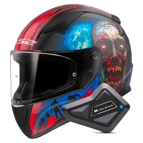 Casque Integral LS2 Rapid II Zombie Black Red FF353 + Kit Bluetooth BT Mini Casque Integral LS2 Rapid II Zombie Black Red FF353 + Kit Bluetooth BT Mini