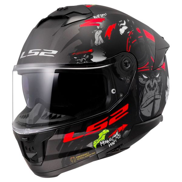 Casque Integral LS2 Stream II Angry Monkey Matt Black Red FF808