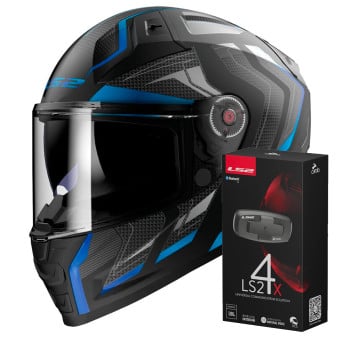 Casque Integral LS2 Vector II Alizer Matt Black Blue FF811 + Kit Bluetooth 4X