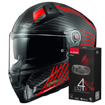 Casque Integral LS2 Vector II C Flux Red FF811 + Kit Bluetooth 4X Cardo