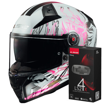 Casque Integral LS2 Vector II Darflo White Pink FF811 + Kit Bluetooth 4X