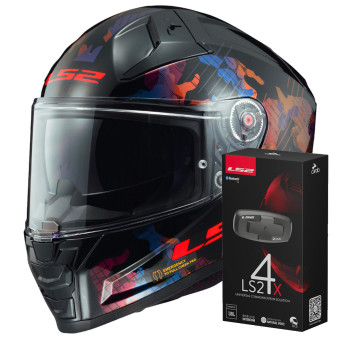 Casque Integral LS2 Vector II Kamo Black Blue FF811 + Kit Bluetooth 4X Cardo