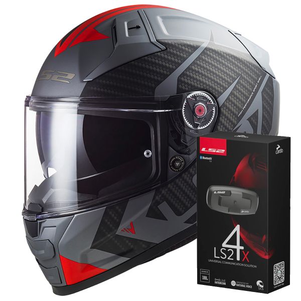 Casque Integral LS2 Vector II Splitter Matt Titanium Red FF811 + Kit Bluetooth 4X