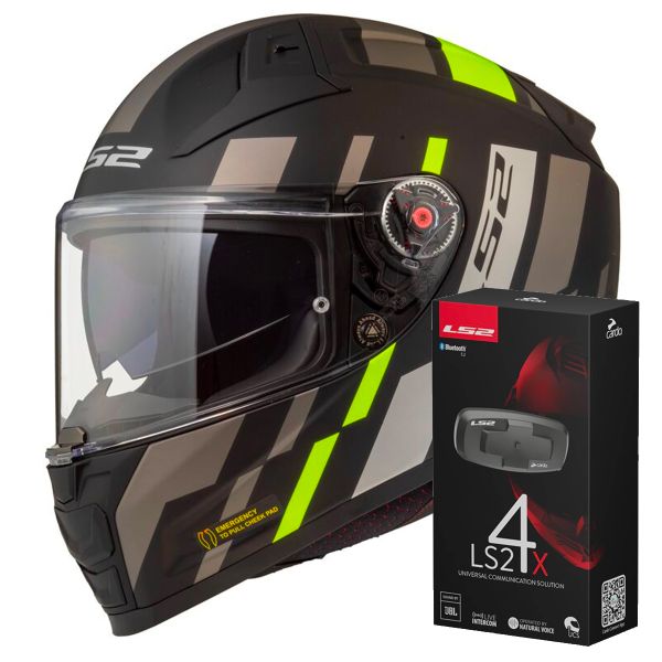 Casque Integral LS2 Vector II Tron Matt Black H-V Yellow FF811 + Kit Bluetooth 4X