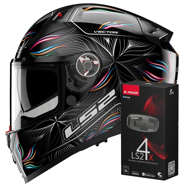 Casque Integral LS2 Vector II Tropical Black White FF811 + Kit Bluetooth 4X