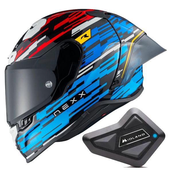 Casque Integral Nexx X.R3R Glitch Racer Blue Red + Kit Bluetooth BT Mini