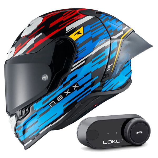 Casque Integral Nexx X.R3R Glitch Racer Blue Red + Kit Bluetooth Lokui K30