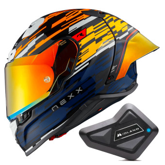 Casque Integral Nexx X.R3R Glitch Racer Orange Blue + Kit Bluetooth BT Mini