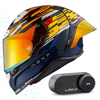 Casque Integral Nexx X.R3R Glitch Racer Orange Blue + Kit Bluetooth Lokui K30