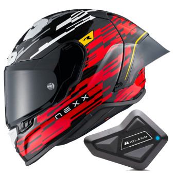 Casque Integral Nexx X.R3R Glitch Racer Red White + Kit Bluetooth BT Mini