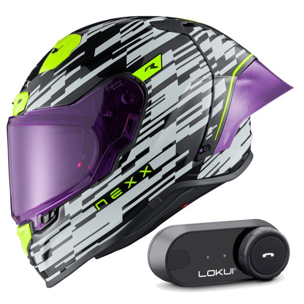 Casque Integral Nexx X.R3R Glitch Racer White Neon + Kit Bluetooth Lokui K30 Casque Integral Nexx X.R3R Glitch Racer White Neon + Kit Bluetooth Lokui K30