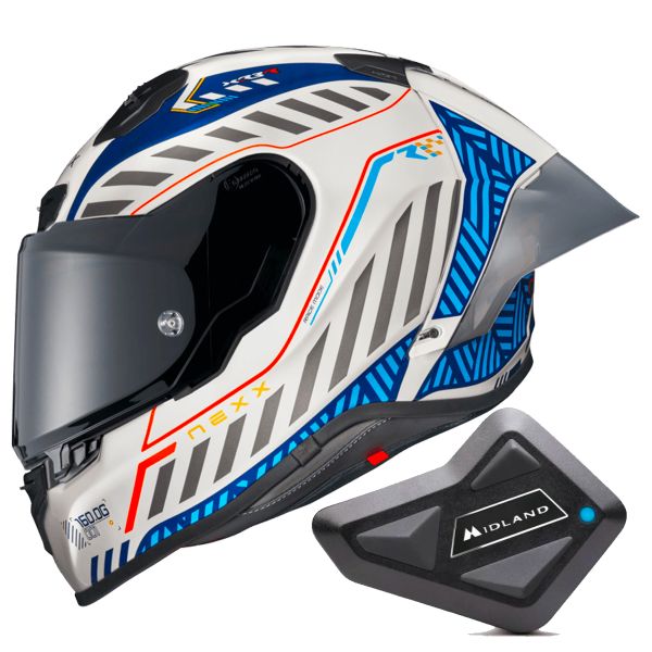 Casque Integral Nexx X.R3R Out Brake White Blue + Kit Bluetooth BT Mini