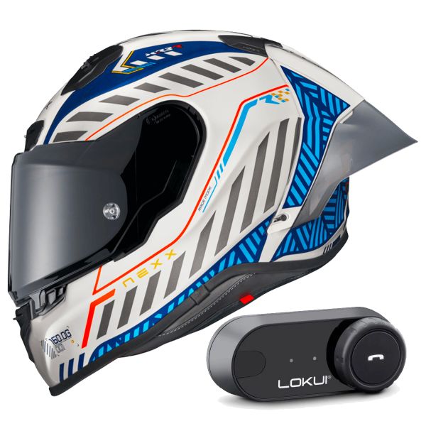 Casque Integral Nexx X.R3R Out Brake White Blue + Kit Bluetooth Lokui K30