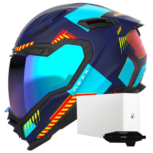 Casque Integral Nexx X.WST3 Fluence Blue Red + X.COM 3