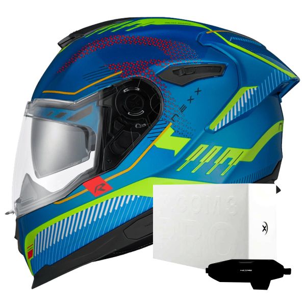 Casque Integral Nexx Y.100R Baron Sky Blue Neon + X.COM 3 Pro