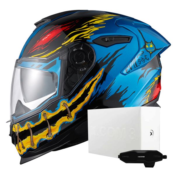 Casque Integral Nexx Y.100R Night Rider Sky Blue + X.COM 3