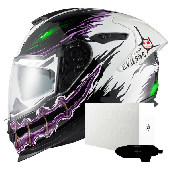 Casque Integral Nexx Y.100R Night Rider White + X.COM 3 Pro