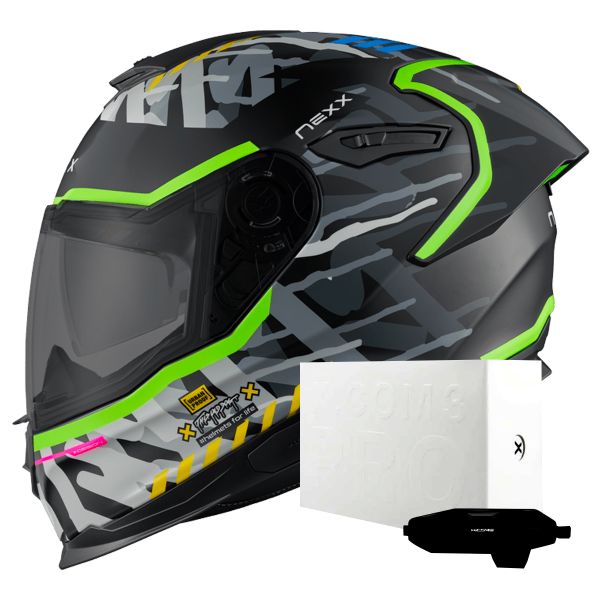 Casque Integral Nexx Y.100R Urbangram Black Matt + X.COM 3 Pro