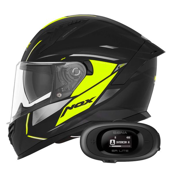Casque Integral NOX N401 Xeno Matt Black Neon Yellow + Kit bluetooth 5R Lite Solo