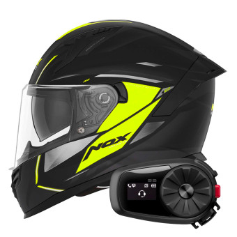 Casque Integral NOX N401 Xeno Matt Black Neon Yellow + Kit Bluetooth 5S Solo