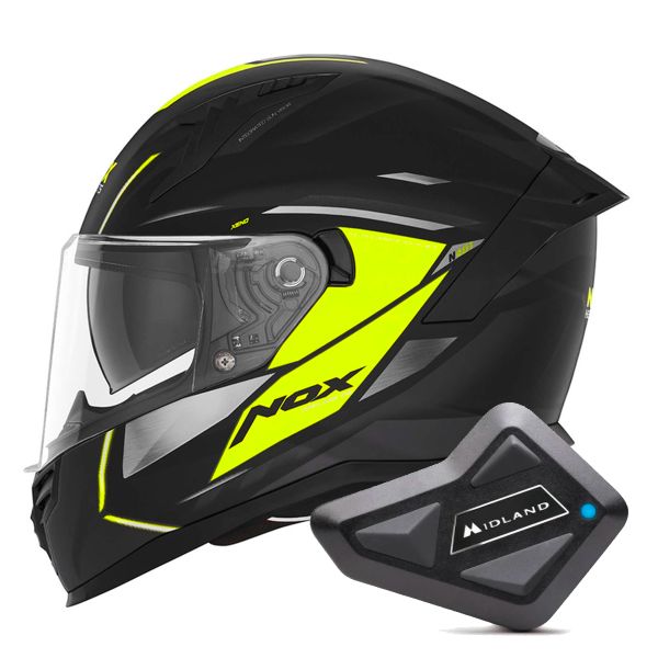 Casque Integral NOX N401 Xeno Matt Black Neon Yellow + Kit Bluetooth BT Mini