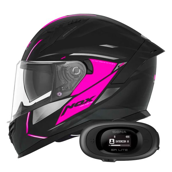 Casque Integral NOX N401 Xeno Matt Black Pink + Kit bluetooth 5R Lite Solo