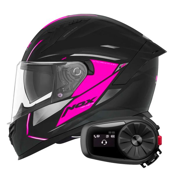Casque Integral NOX N401 Xeno Matt Black Pink + Kit Bluetooth 5S Solo
