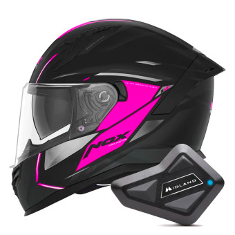 Casque Integral NOX N401 Xeno Matt Black Pink + Kit Bluetooth BT Mini
