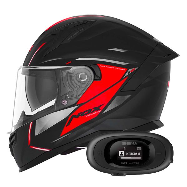 Casque Integral NOX N401 Xeno Matt Black Red + Kit bluetooth 5R Lite Solo